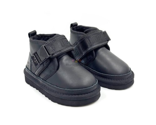 UGG KIDS BOOTS NEUMEL SNAPBACK LEATHER BLACK