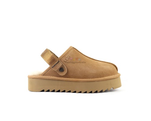 UGG GOLDENSTAR CLOG PLATFORM CHESTNUT  с мехом