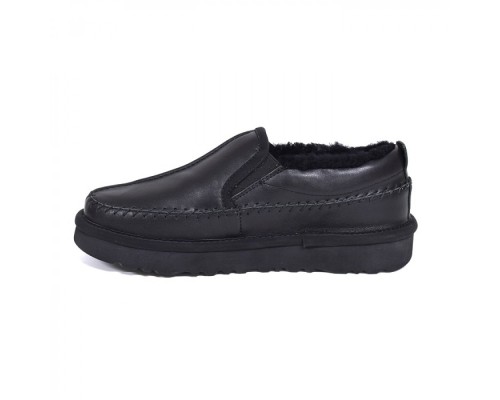 UGG STITCH SLIP ON LEATHER BLACK