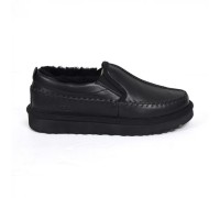 UGG STITCH SLIP ON LEATHER BLACK