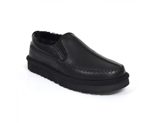 UGG STITCH SLIP ON LEATHER BLACK