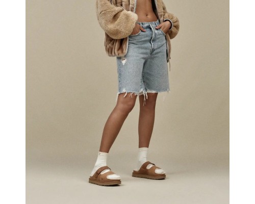 UGG WOMEN'S GREENPORT STRAP SLIDE CHESTNUT