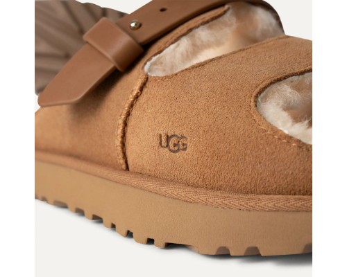 UGG WOMEN'S GREENPORT STRAP SLIDE CHESTNUT