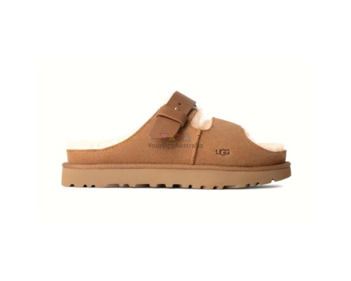 UGG WOMEN'S GREENPORT STRAP SLIDE CHESTNUT