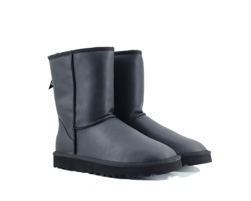 UGG MENS CLASSIC SHORT LEATHER ZIP II BLACK