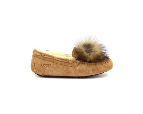 UGG MOCCASINS DAKOTA POM POM CHESTNUT