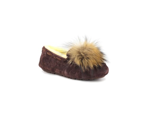 UGG MOCCASINS DAKOTA POM POM CHOCOLATE