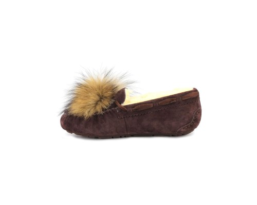 UGG MOCCASINS DAKOTA POM POM CHOCOLATE