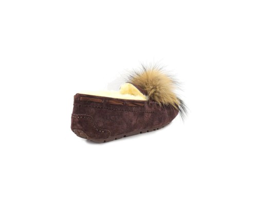 UGG MOCCASINS DAKOTA POM POM CHOCOLATE