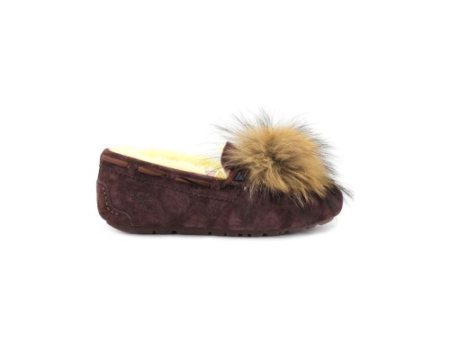 UGG MOCCASINS DAKOTA POM POM CHOCOLATE