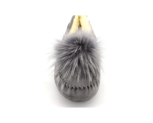 UGG MOCCASINS DAKOTA POM POM GREY