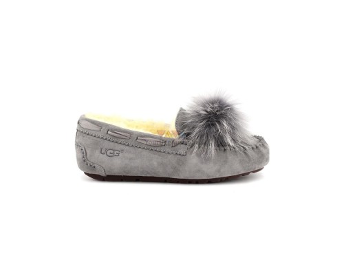 UGG MOCCASINS DAKOTA POM POM GREY