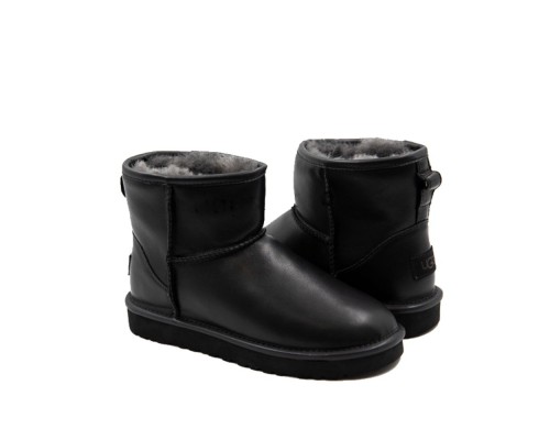 UGG WOMEN'S CLASSIC MINI II BLACK LEATHER