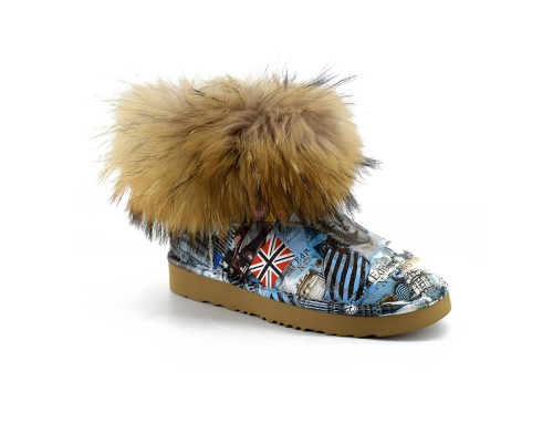 UGG JIMMY CHOO FOX FUR MINI TRAVEL BLUE