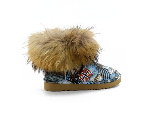 UGG JIMMY CHOO FOX FUR MINI TRAVEL BLUE