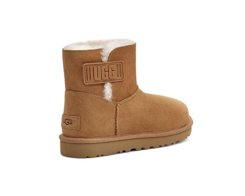 UGG MINI BAILEY LOGO STRAP SUEDE CHESTNUT