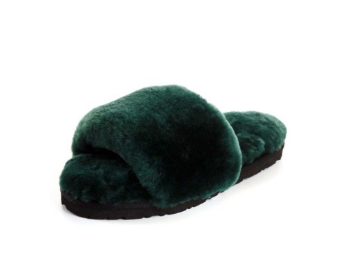 UGG FLUFF SLIDE SLIPPERS DARK GREEN
