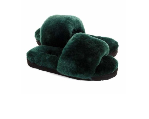 UGG FLUFF SLIDE SLIPPERS DARK GREEN