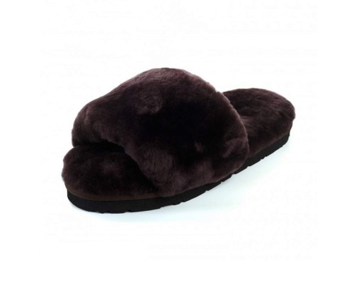 UGG FLUFF SLIDE SLIPPERS CHOCOLATE