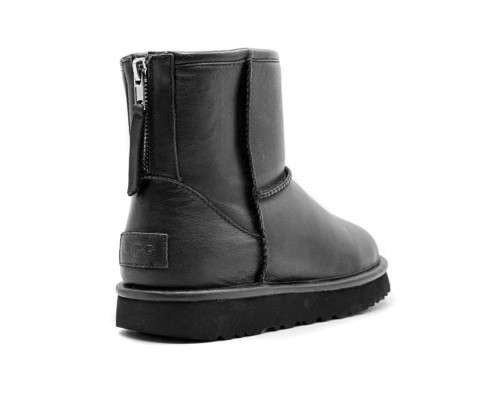 UGG CLASSIC ONE ZIP MINI LEATHER BLACK