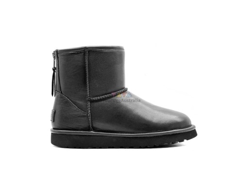 UGG CLASSIC ONE ZIP MINI LEATHER BLACK