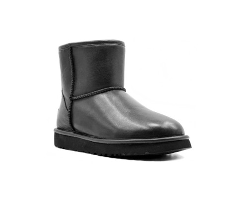 UGG CLASSIC ONE ZIP MINI LEATHER BLACK