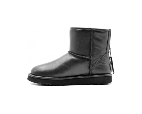 UGG CLASSIC ONE ZIP MINI LEATHER BLACK